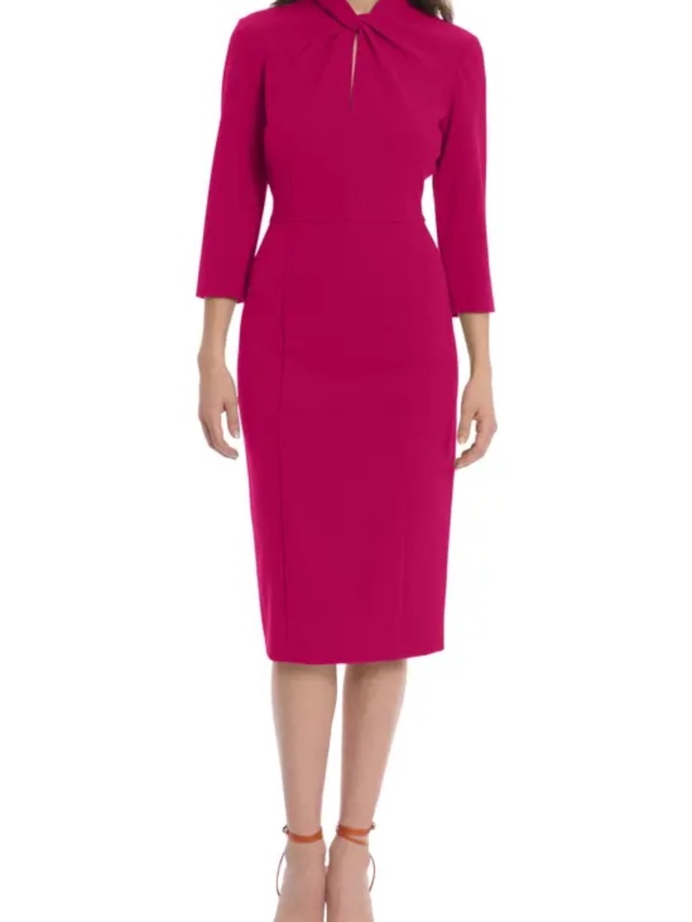 Donna Morgan Hot Pink Twist-Front Long Sleeve Sheath Dress
